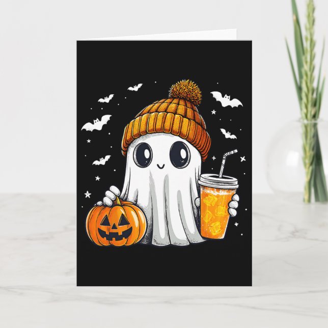 Cartão Halloween Ghost Pumpkin Spice Latino outono Co (Frente)
