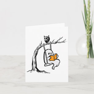 Cartão Halloween Ghost Swing Lendo Vintage Costume Wome