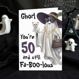 Cartão Halloween Ghost Womens Engraçado Feliz 50º Anivers