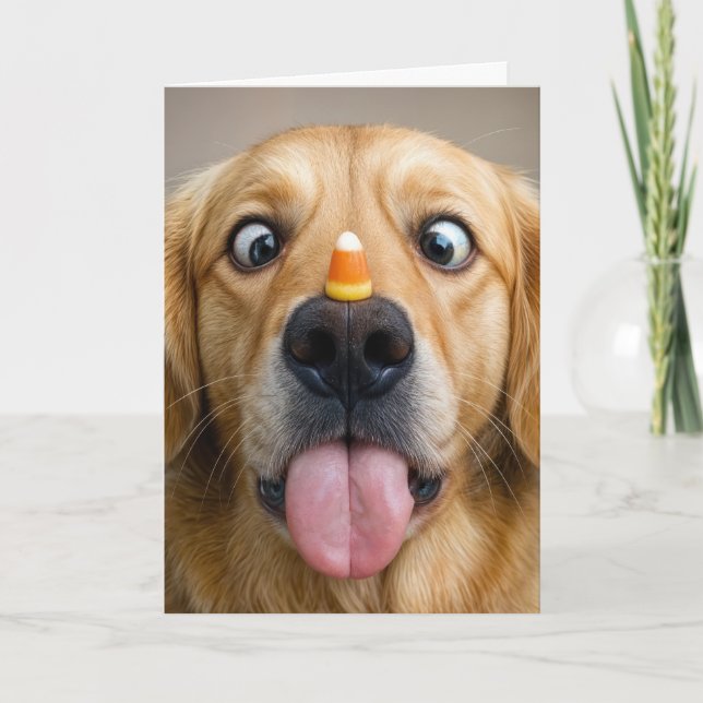 Cartão Halloween Golden Retriever With Candy Corn (Frente)