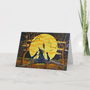 Cartão Halloween Greeting Card, witch,bats,black,cats