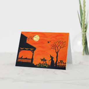 Cartão Halloween Greeting Card,witches,black,cats,skull