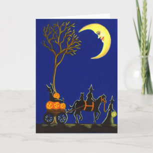 Cartão Halloween,greeting,card,witches,moon,pumpkins