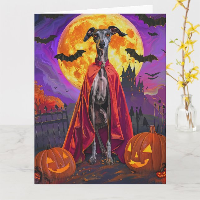 Cartão Halloween Greyhound Mountain Vampire Pumpkins (Flor Amarela)