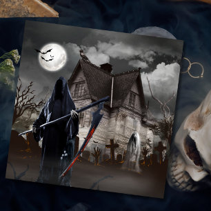 Cartão Halloween Grim Reaper assombrou Casa