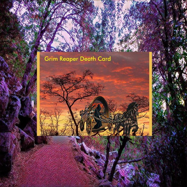 Cartão Halloween Grim Reaper em Carruagem de Cavalo (Grim Reaper Death Card)