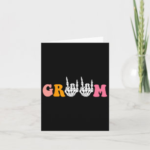Cartão Halloween Groom Noiva Skeleton Casamento de Mão