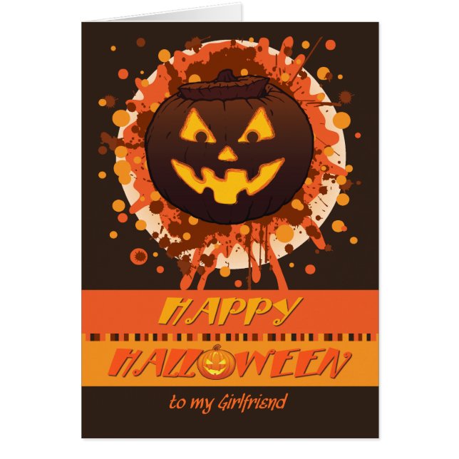 Cartão Halloween Grunge Pumpkin, para Namorada - Engraçad (Frente)