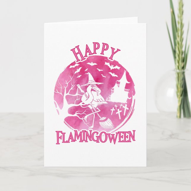 Cartão Halloween Happy Flamingoew Flamingo Watercolor (Frente)