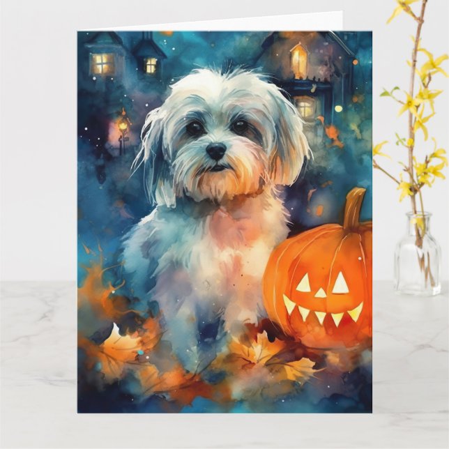 Cartão Halloween Havanês Com Abóboras Assustador (Flor Amarela)