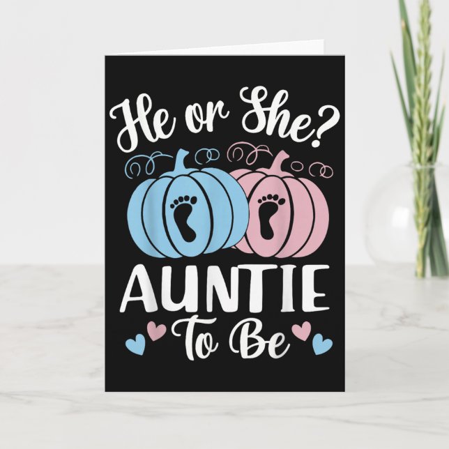 Cartão Halloween He Or She Auntie To Be Pumpkin Gender Re (Frente)