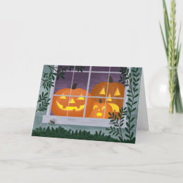 Cartão Halloween Jack-o-lanternas na janela