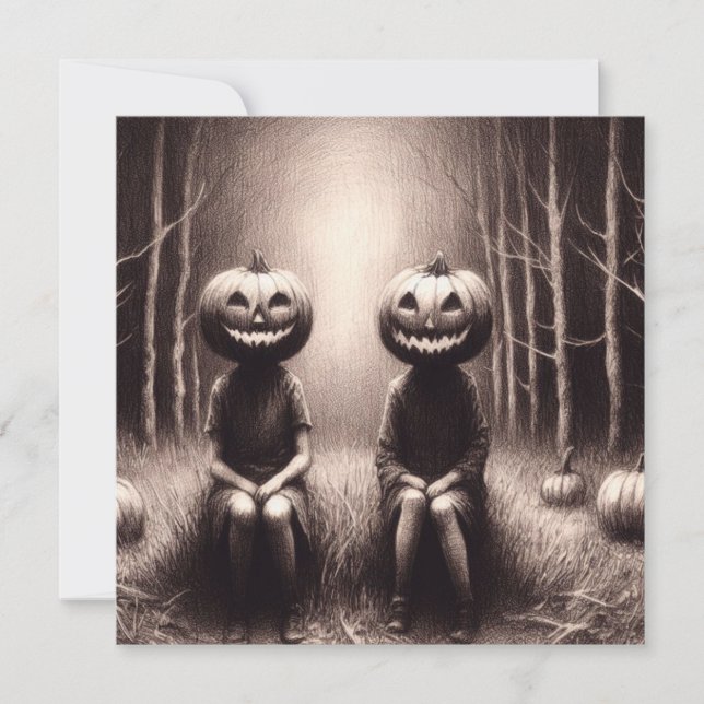 Cartão Halloween Jack O'Lantern Figures Spooky (Frente)