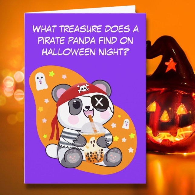 Cartão Halloween Kawaii Pirate Panda Bebendo Boba Tea (Criador carregado)