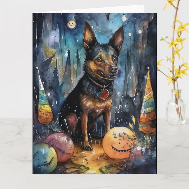 Cartão Halloween Kelpie Australiano Com Abóboras Assustad (Flor Amarela)