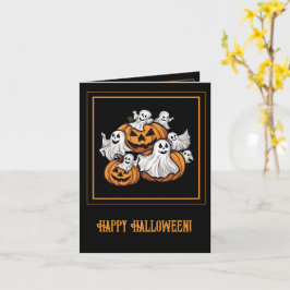 Cartão Halloween: Kleine Geister mit Kürbissen -