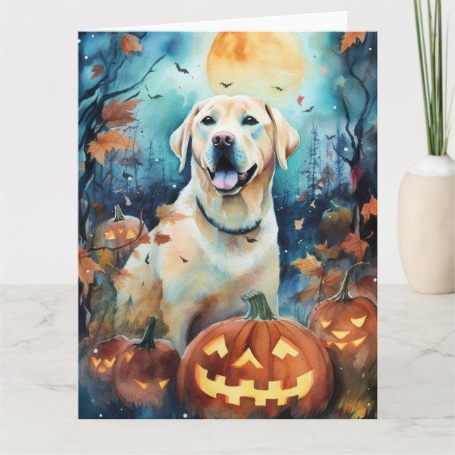 Cartão Halloween Labrador Com Pumpkins Assustado (Frente)