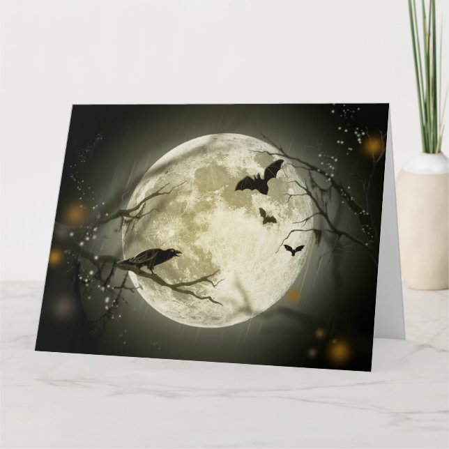 Cartão Halloween Moon Spooky Crows (Frente)