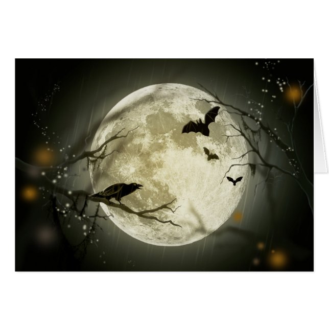 Cartão Halloween Moon Spooky Crows (Frente horizontal)