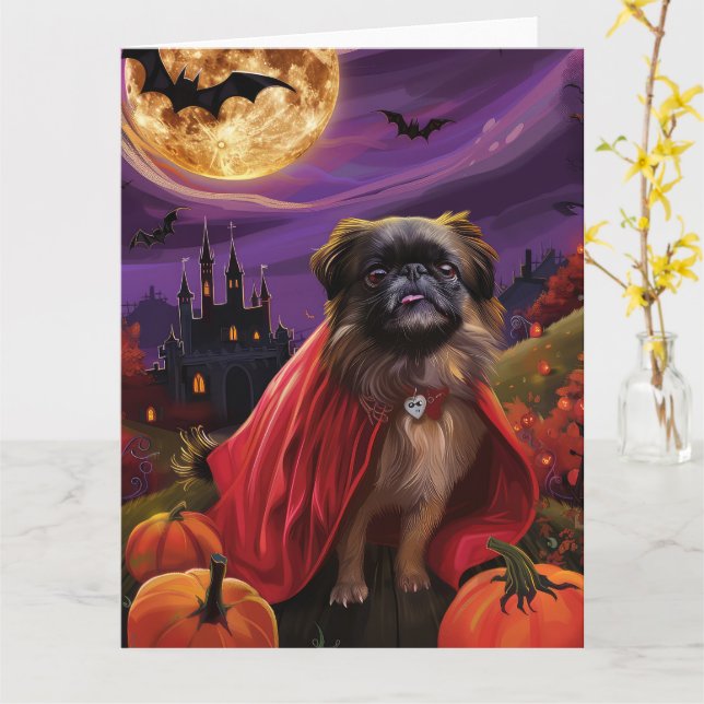 Cartão Halloween Pekingese Vampiro Pumpkins assustado (Flor Amarela)