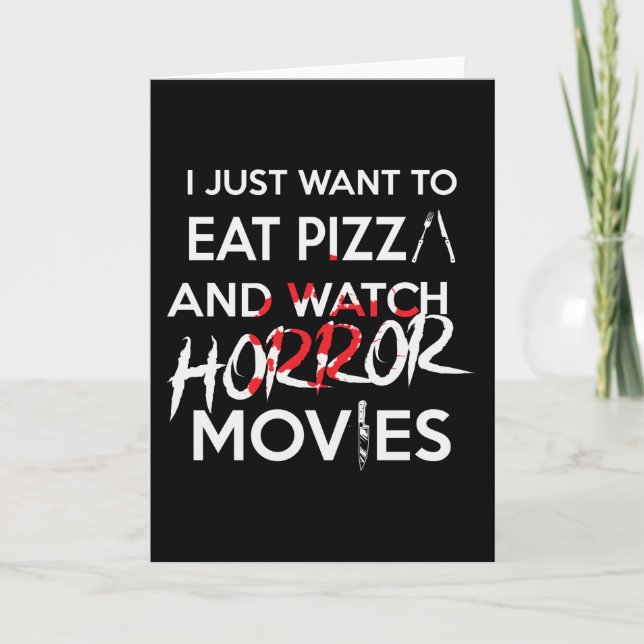 Cartão Halloween Pizza Engraçado Filme de Horror (Frente)