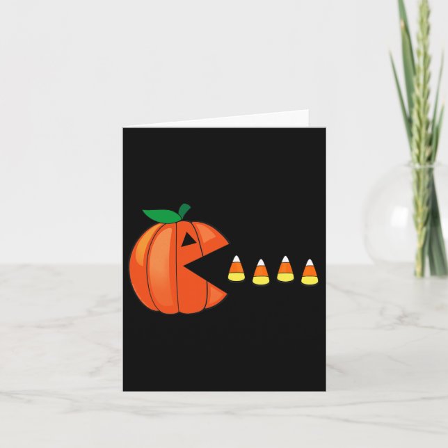 Cartão Halloween Pumpkin Comendo Milho Doce (Frente)