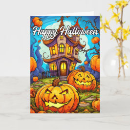 Cartão Halloween Pumpkin & Haunted House