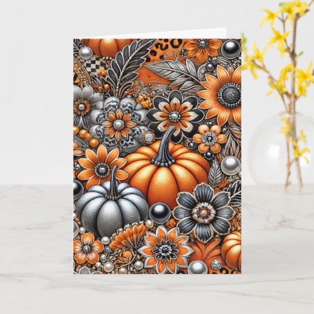 Cartão Halloween Pumpkin Spooky Season Greeting Card (Flor Amarela)