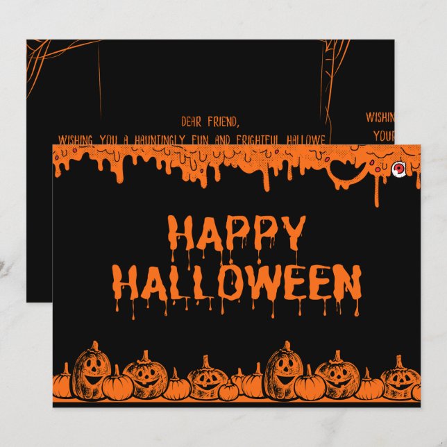 Cartão Halloween Pumpkin Typografia Cita Saudação Simples (Frente/Verso)