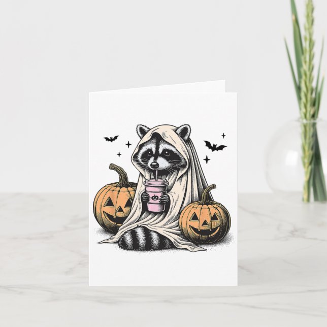 Cartão Halloween Raccoon Ghost (Frente)