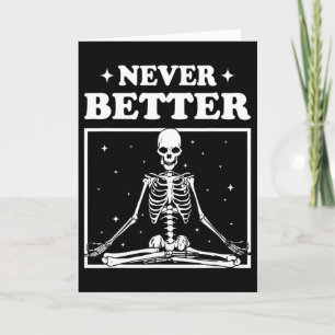 Cartão Halloween Retrô Nunca Melhor Esqueleto Yoga Assust