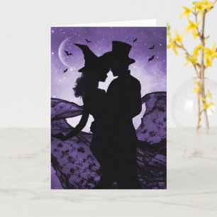 Cartão Halloween Romance Love Silhouetet Casal and Bats