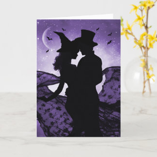 Cartão Halloween Romance Love Silhouetet Casal and Bats