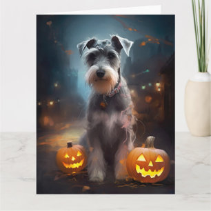 Cartão Halloween Schnauzer Com Pumpkins Assustado