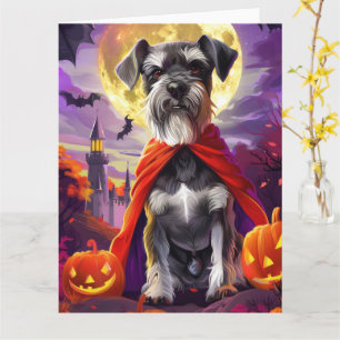 Cartão Halloween Schnauzer Vampiro Pumpkins assustado