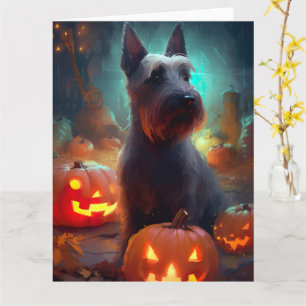 Cartão Halloween Scottish Terrier with Pumpkins Scary