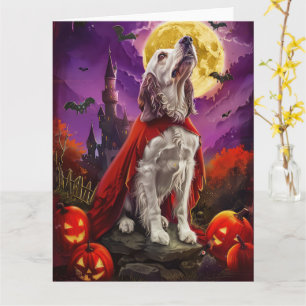 Cartão Halloween Setter Inglês Vampiro Abóboras Assustado