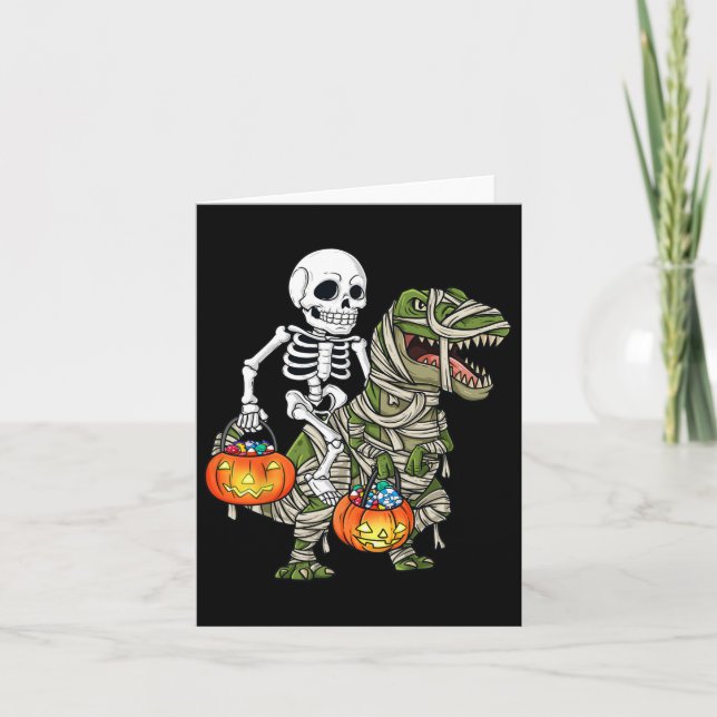 Cartão Halloween Skeleton Andando Mummy Dinossaur T Rex D (Frente)