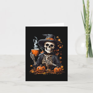 Cartão Halloween Skeleton Bebendo Café Horror Para Mulher