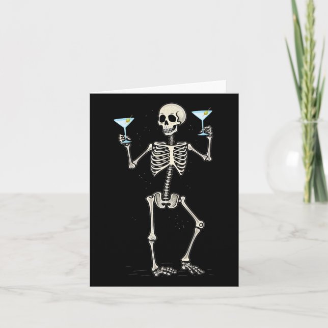 Cartão Halloween Skeleton Bebendo Martini Tail (Frente)