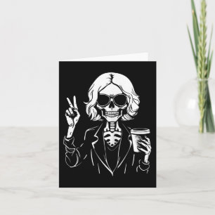Cartão Halloween Skeleton Bebendo preguiçoso Café Costum