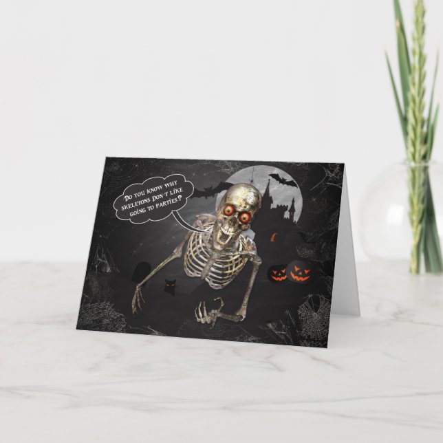 Cartão Halloween Skeleton diz uma Piada engraçada (Frente)
