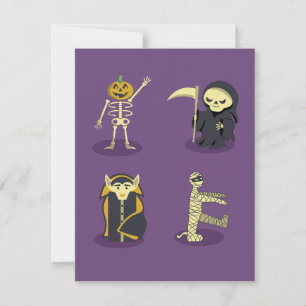 Cartão Halloween Skeleton Dracula Mummy Grim Reaper