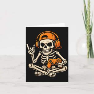 Cartão Halloween Skeleton Gamer Video Gaming Boy
