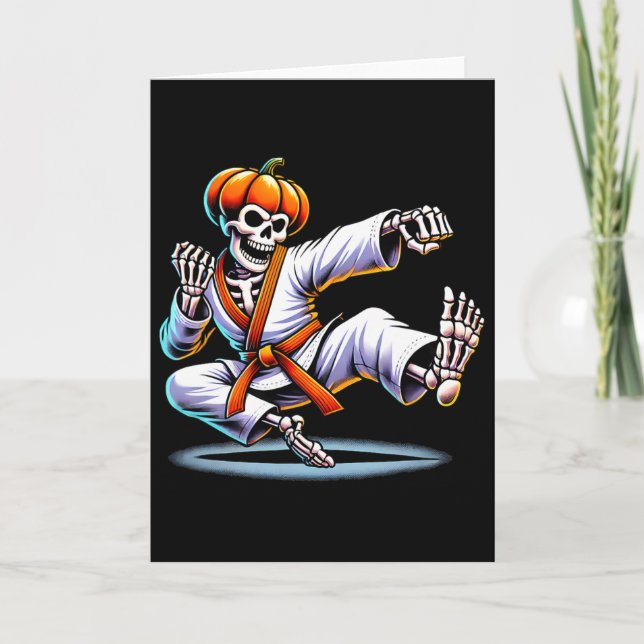 Cartão Halloween Skeleton Karate (Frente)