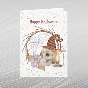 Cartão Halloween Skeleton Lanterna Floral