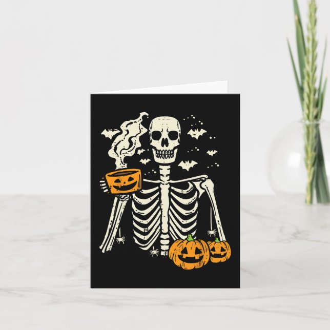 Cartão Halloween Skeleton Pumpkin Queda Fall Café Diversã (Frente)