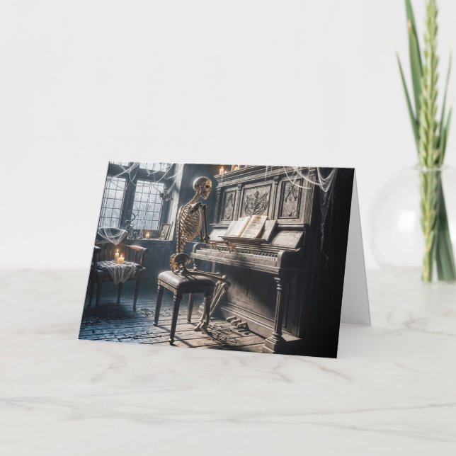 Cartão Halloween Skeleton toca Piano (Frente)