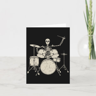 Cartão Halloween Skeleton Tocando Drum Cute Engraçado Tam