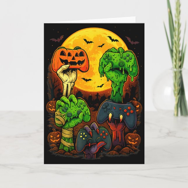 Cartão Halloween Skeleton Zombie Mummy Gaming Controller  (Frente)